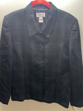 Pendleton Black & Green Plaid Wool Blazer Jacket